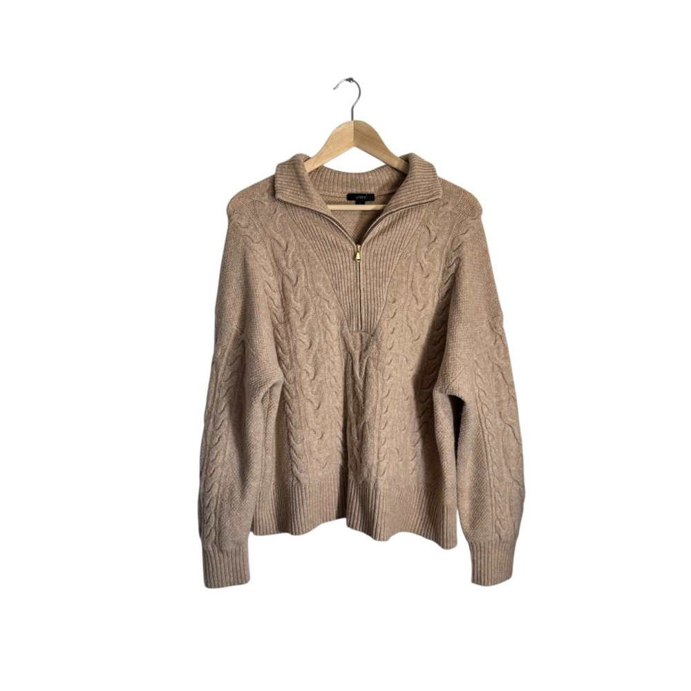 J.Crew Cable Knit Half Zip Sweater Wool Blend Neutral Casual Women's Size Large - Picture 2 of 6